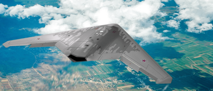 حمل الدرون أخوتنيك أثناء قيامه بالرحلات الإختبارية صواريخ جو/جو المقاتلة الروسية الأولى دون طيار "أوخوتنيك" تجتاز اختبارات القدرة الحربية.